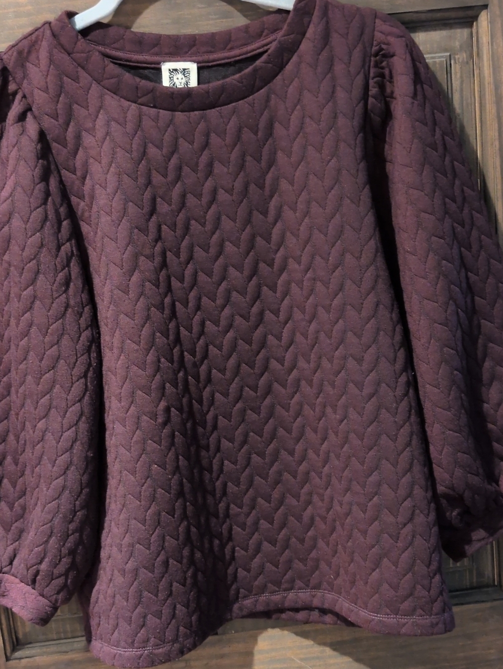 Anne Klein Quilted Bubble-Sleeve Top in Plum